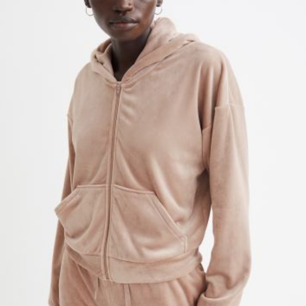 XS/S Velour Pink zip-through hoodie H&M